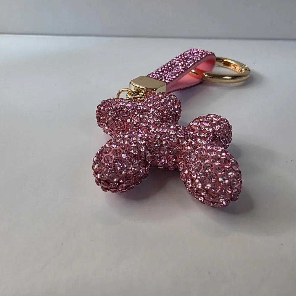 Pink Rhinestone Balloon Dog Keychain Charm - Picture 3 of 3